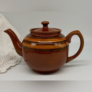 Vintage Sadler Brown Betty Teapot  - Caramel/Green Banding - 4 Cups (32 oz)